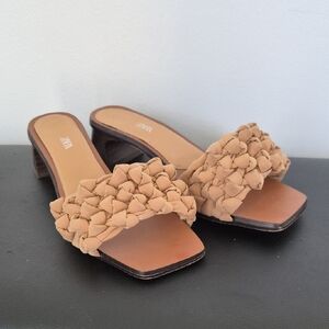 Zara Beige Braided Heeled Sandals
